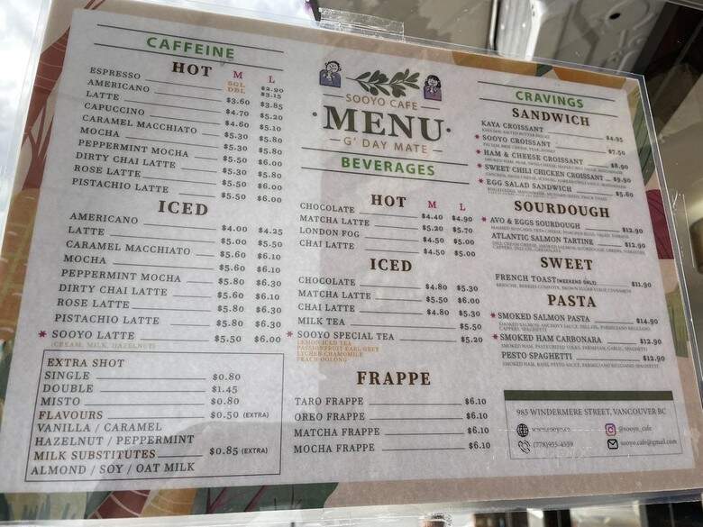 Sooyo Cafe - Vancouver, BC menu_pic