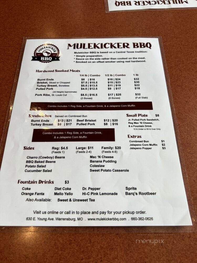 Mule Kicker Barbecue - Warrensburg, MO menu_pic