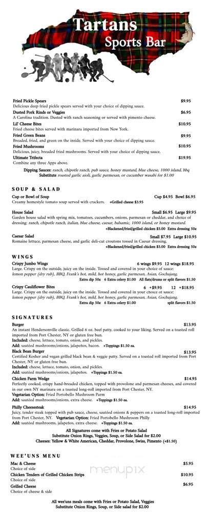 Tartans Sports Bar - Hendersonville, NC menu_pic