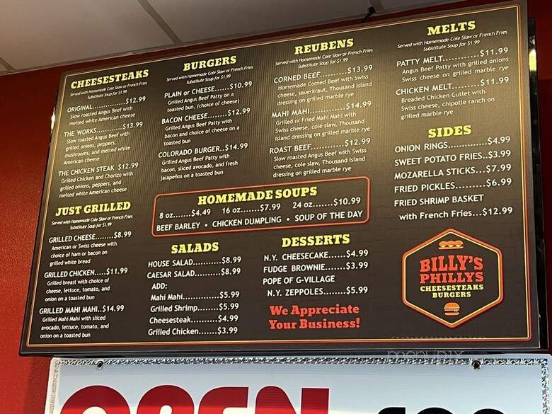 Billy's Phillys - Lakewood, CO menu_pic