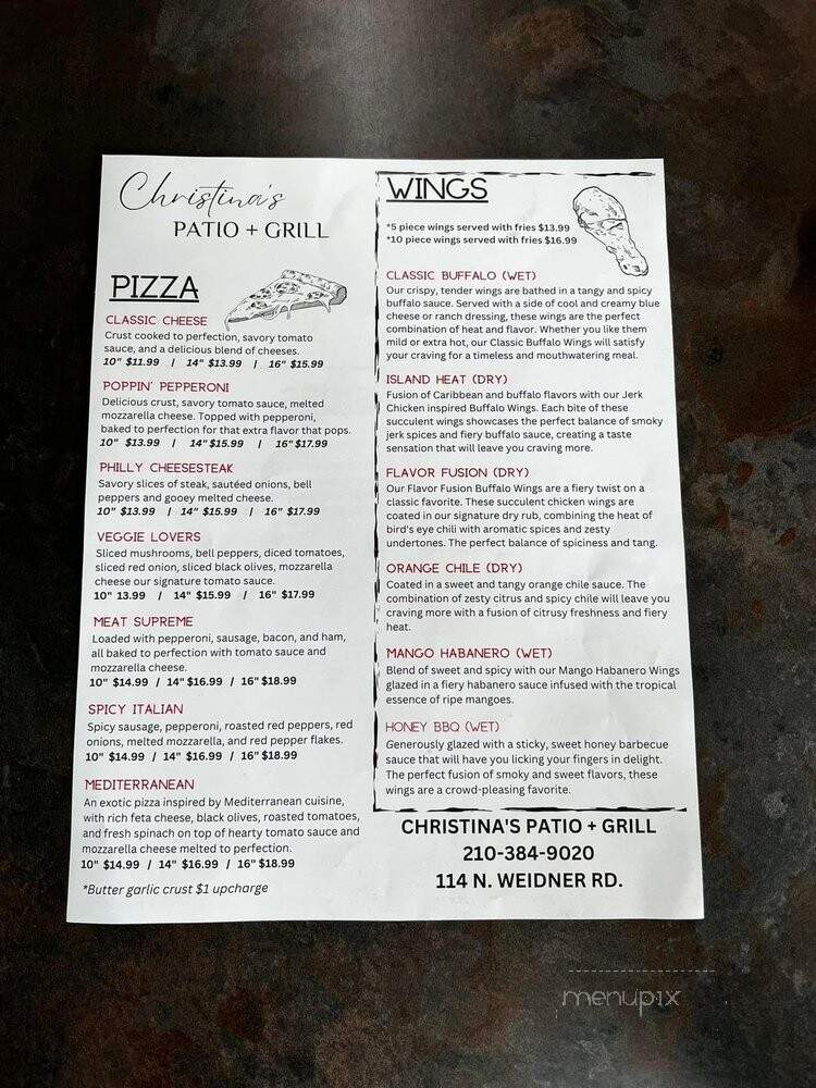 Christina's Patio and Grill - San Antonio, TX menu_pic