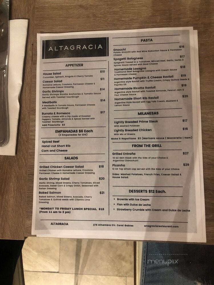Altagracia - Coral Gables, FL menu_pic