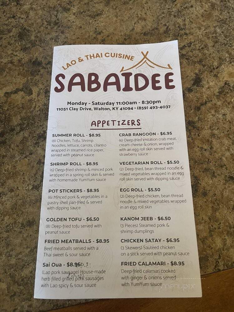 Sabaidee Lao & Thai Cuisine - Walton, KY menu_pic