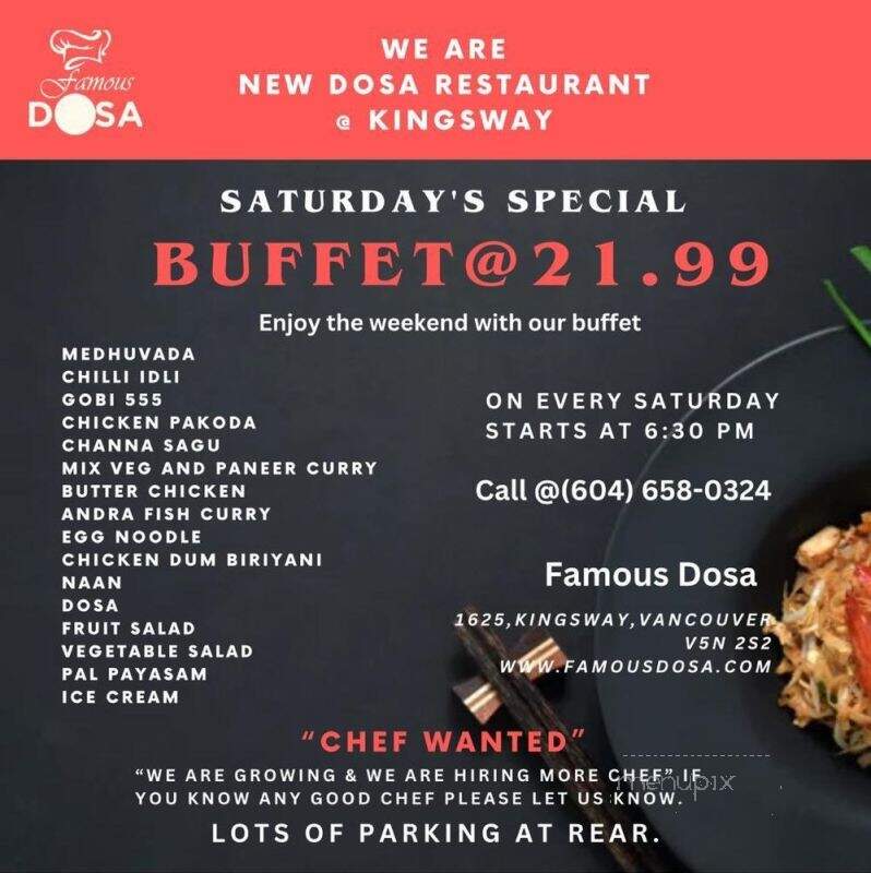 Famous Dosa Indian Grill & Thalapkatti Biryani House - Vancouver, BC menu_pic