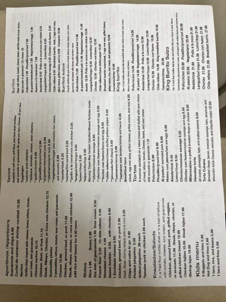 Taqueria Cinco Hermanos - Grayslake, IL menu_pic