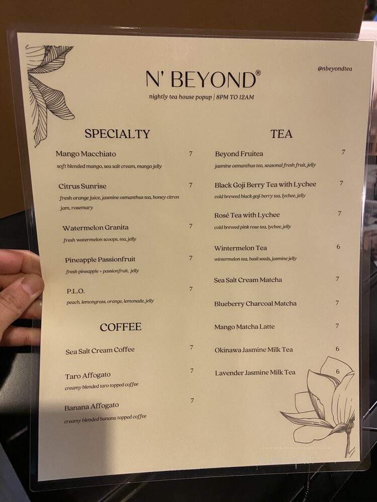 N' Beyond Tea - Alhambra, CA menu_pic