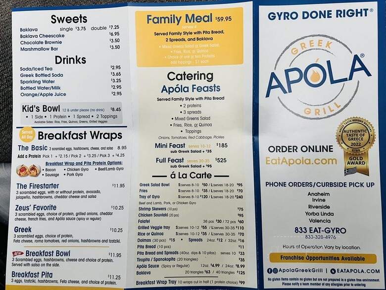 Apola Greek Grill - Valencia, CA menu_pic