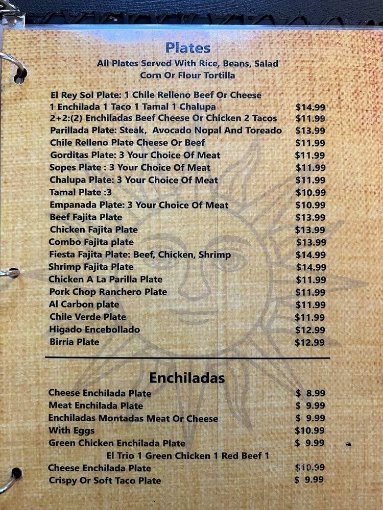El Rey Sol Mexican Restaurant - Crane, TX menu_pic