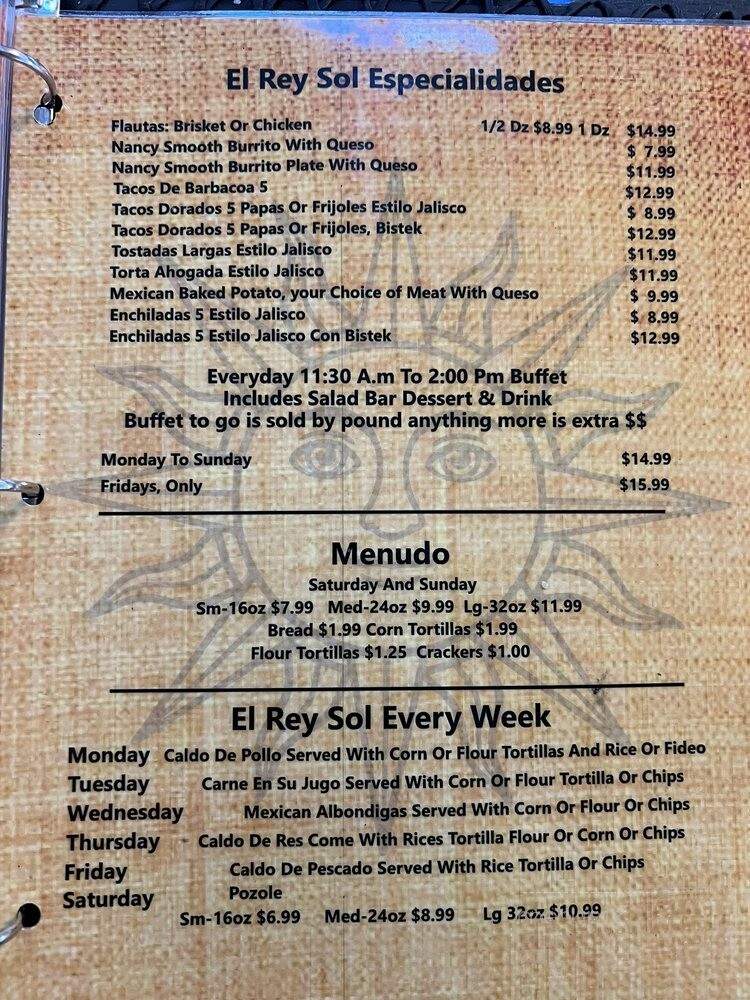 El Rey Sol Mexican Restaurant - Crane, TX menu_pic