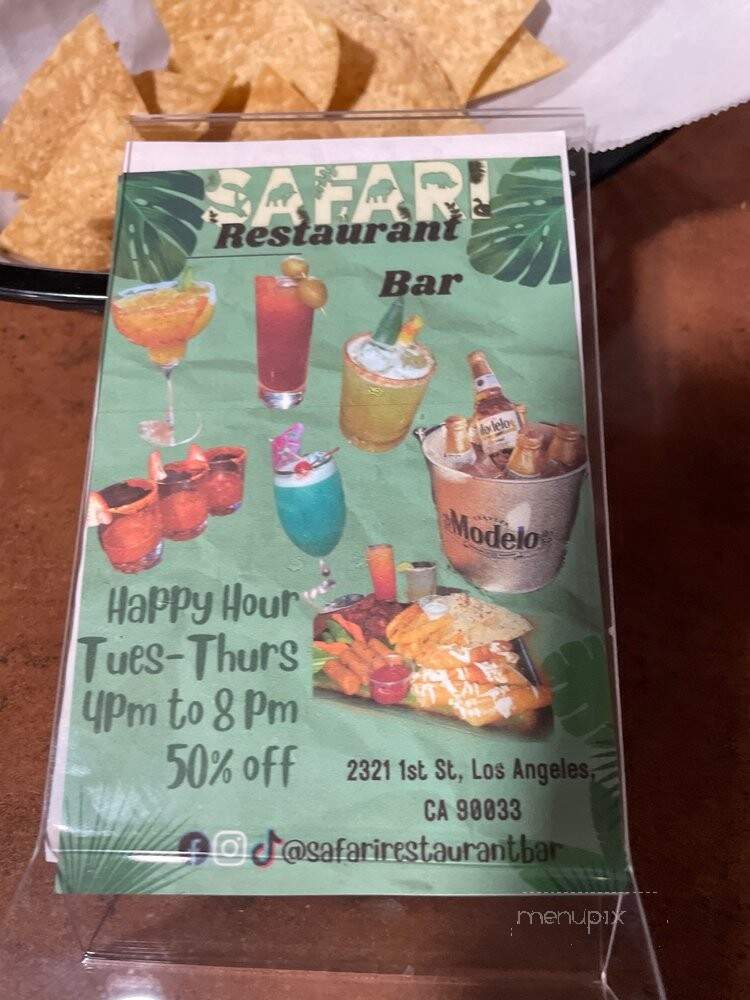 Safari Bar and Restaurant - Los Angeles, CA menu_pic