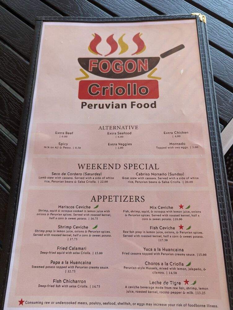 Fogon Criollo - Tigard, OR menu_pic