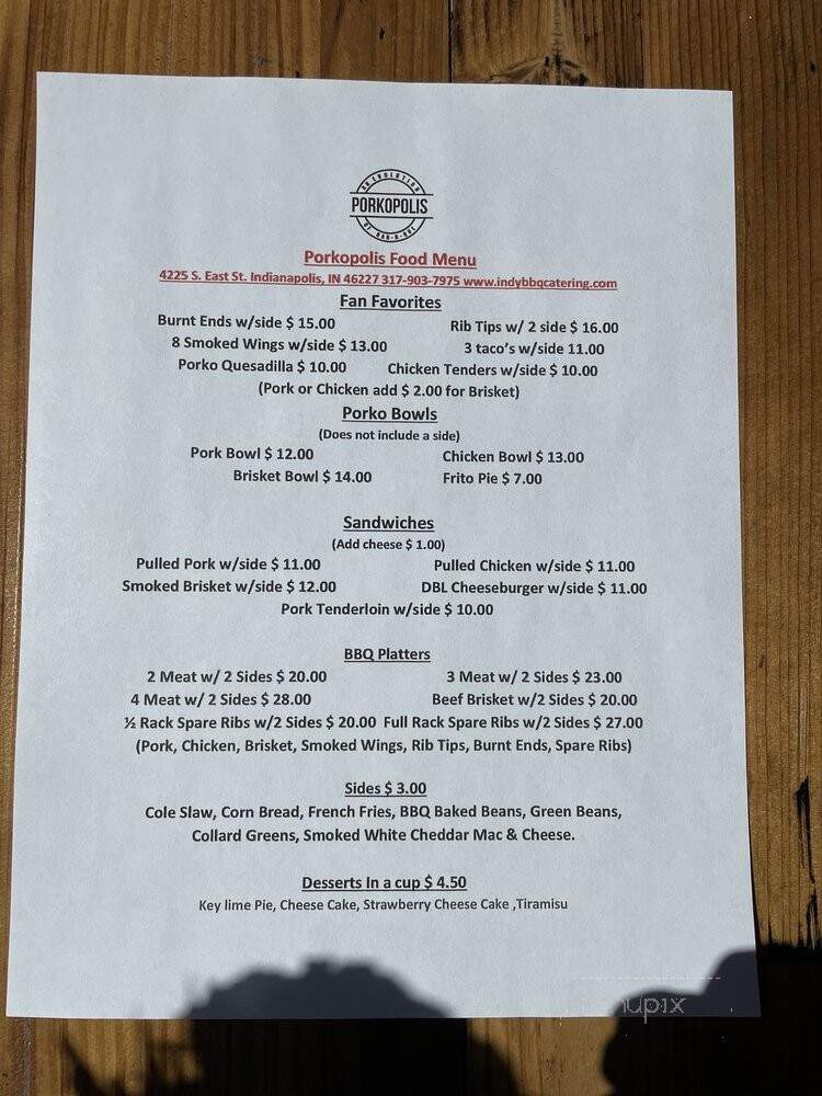 Indy Porkopolis BBQ - Indianapolis, IN menu_pic