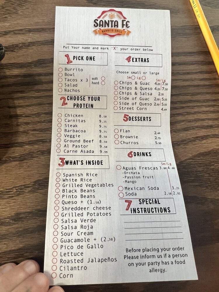 Santa Fe Burrito Grill and Bar - Malden, MA menu_pic