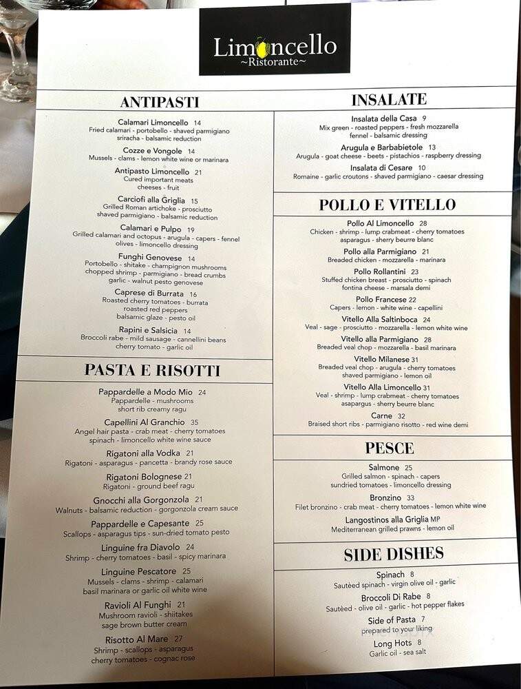 Limoncello Ristorante - Washington Township, NJ menu_pic
