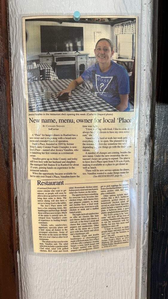 Jess's Place - Raeford, NC menu_pic