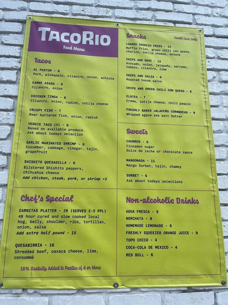 TacoRio - Chicago, IL menu_pic