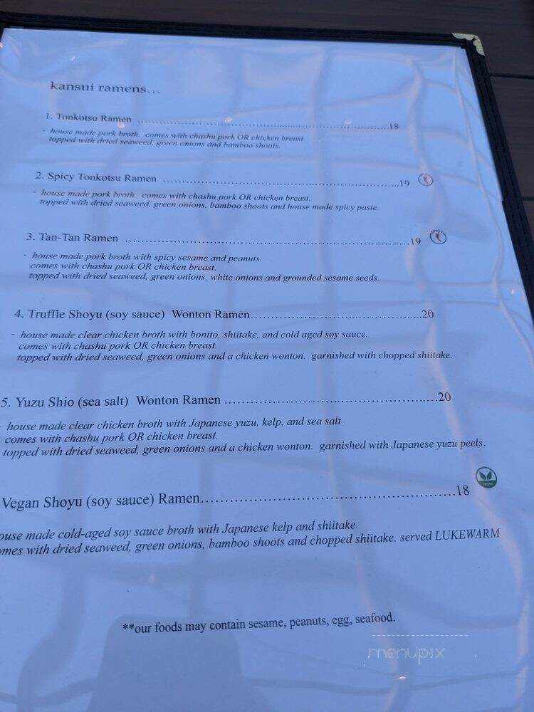 Kansui Ramen - Westlake Village, CA menu_pic