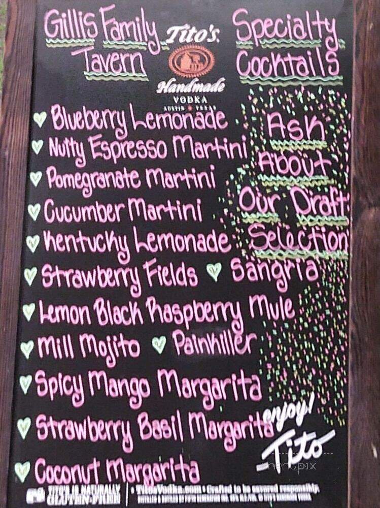Gillis Family Tavern - Plymouth, MA menu_pic