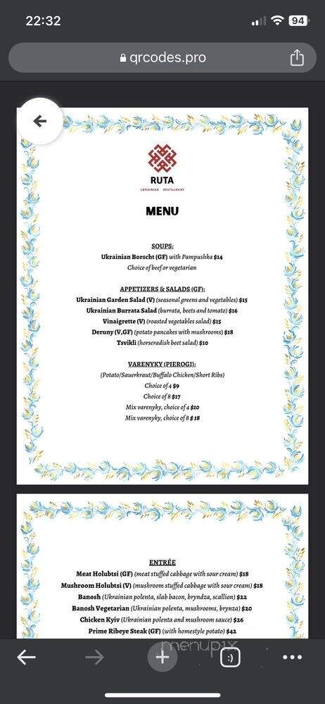 Ruta Ukrainian Restaurant - Washington, DC menu_pic