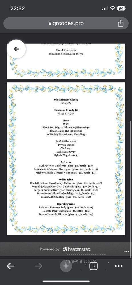 Ruta Ukrainian Restaurant - Washington, DC menu_pic
