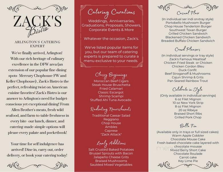 Zack's Bistro - Arlington, TX menu_pic