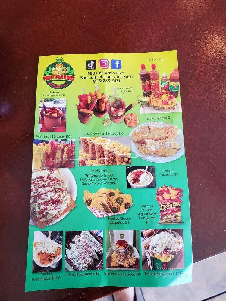 Fruit paradise Mexican style - San Luis Obispo, CA menu_pic