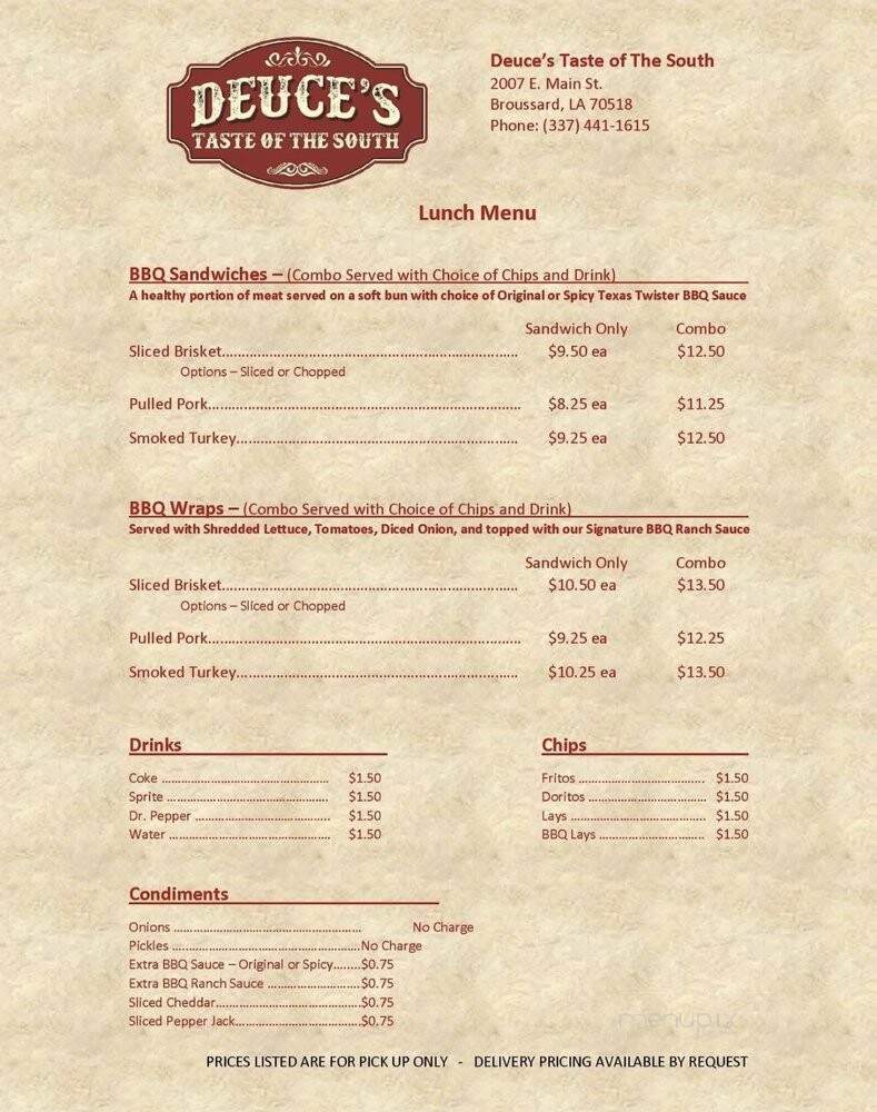 Deuce's Taste of the South - Broussard, LA menu_pic