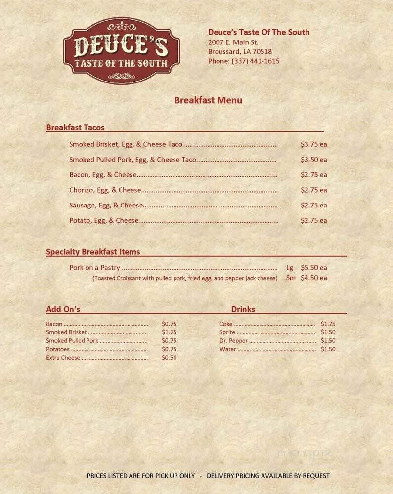 Deuce's Taste of the South - Broussard, LA menu_pic