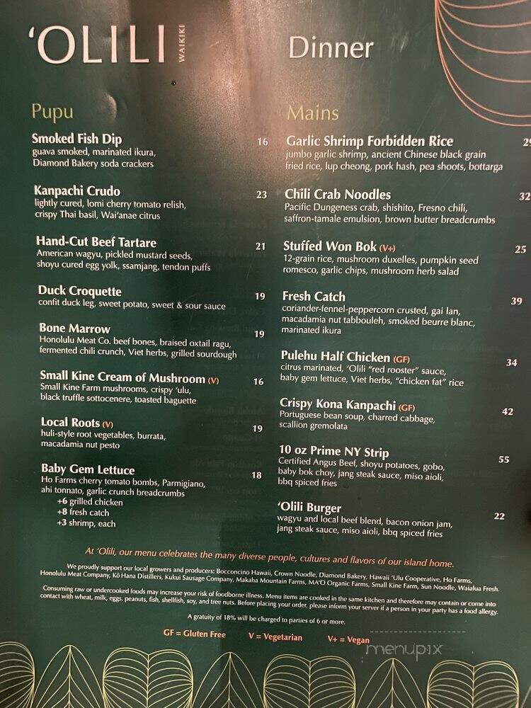 Olili - Urban Honolulu, HI menu_pic
