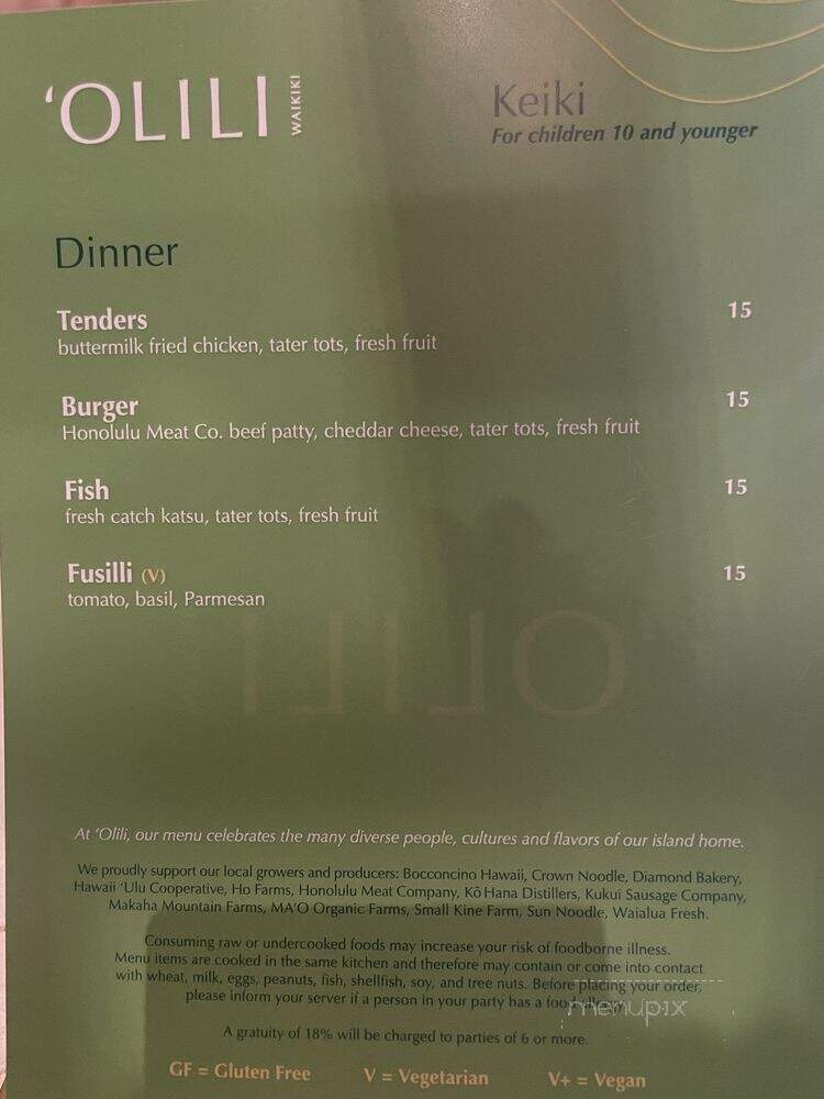 Olili - Urban Honolulu, HI menu_pic