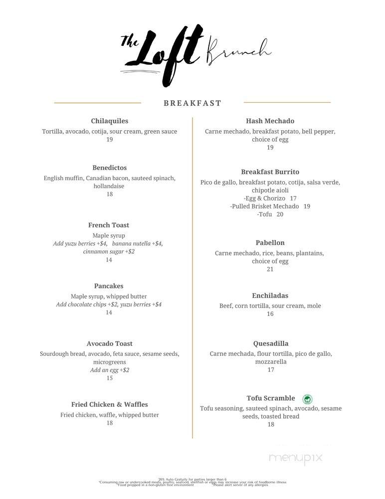 The Loft LA - Los Angeles, CA menu_pic