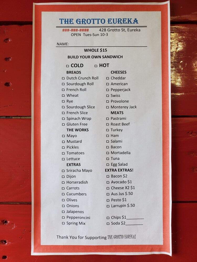 The Grotto Eureka - Eureka, CA menu_pic