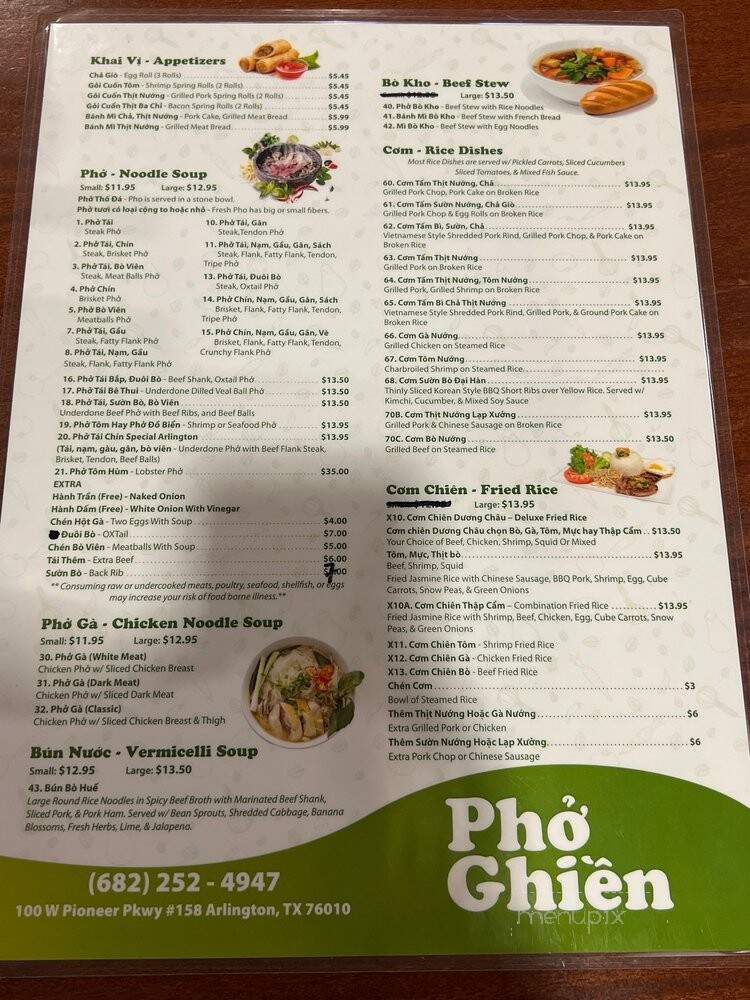 Pho Ghien - Arlington, TX menu_pic