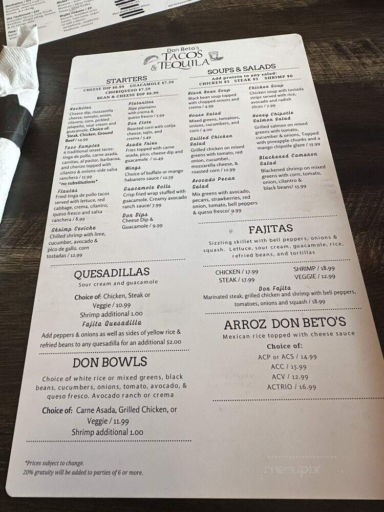 Don Betos Tacos & Tequila - Wendell, NC menu_pic