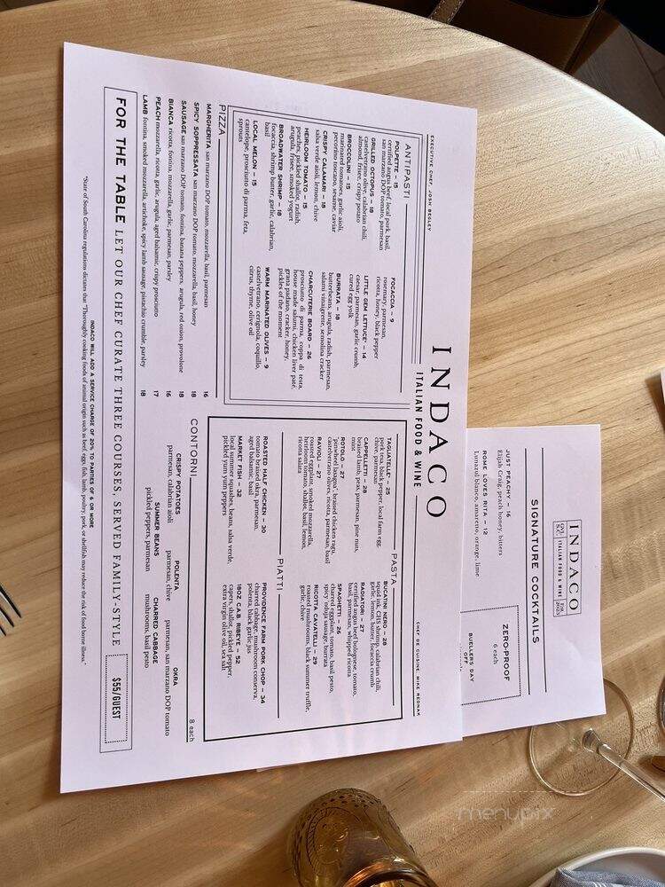 Indaco - Greenville, SC menu_pic