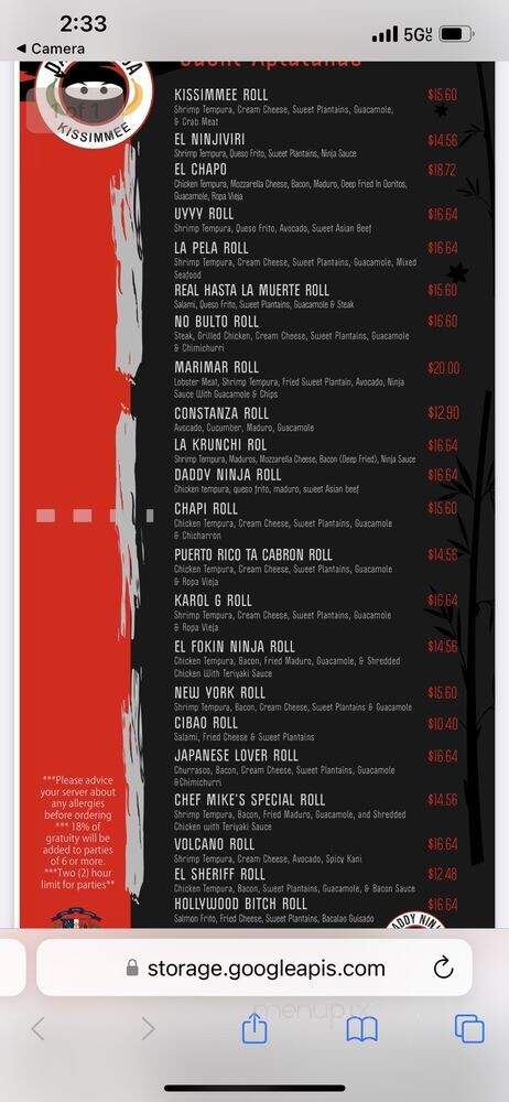 Daddy Ninja Restaurant - Kissimmee, FL menu_pic