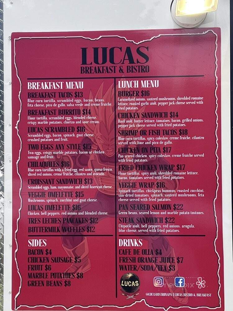 Lucas Breakfast and Bistro - Napa, CA menu_pic