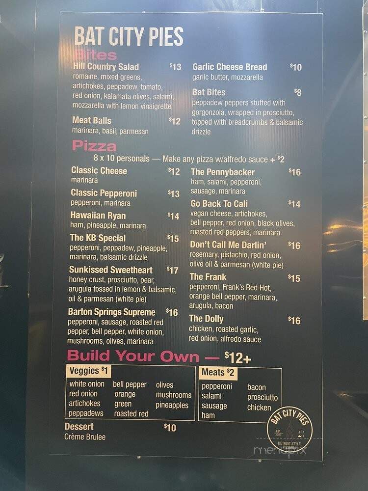 Bat City Pies - Austin, TX menu_pic