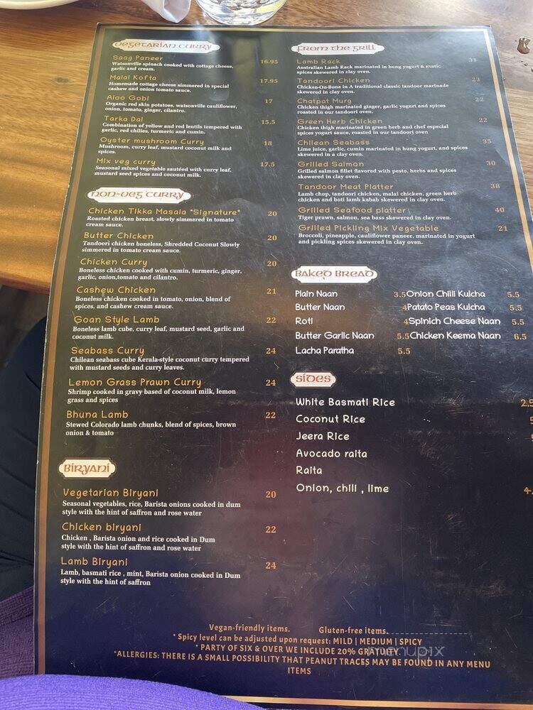 Namaste Grill & Bar - Santa Cruz, CA menu_pic