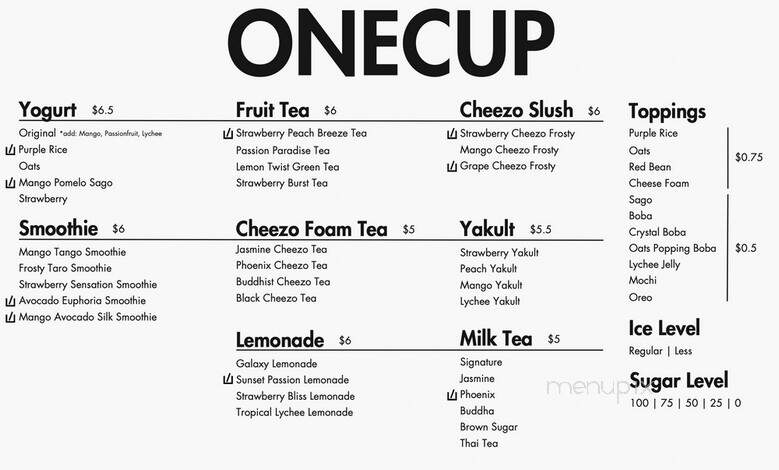 One Cup - Arcadia, CA menu_pic