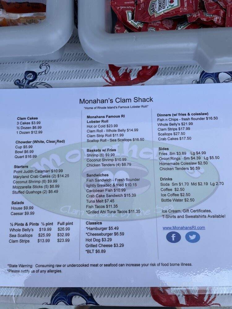 Monahan's Clam Shack - Charlestown, RI menu_pic
