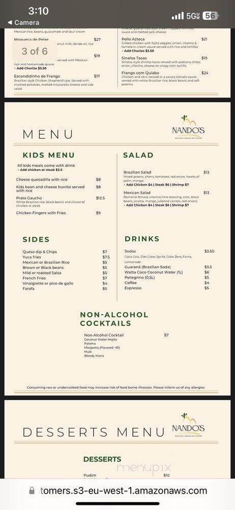Nando's Mexican & Brazilian Cuisine - Indianapolis, IN menu_pic