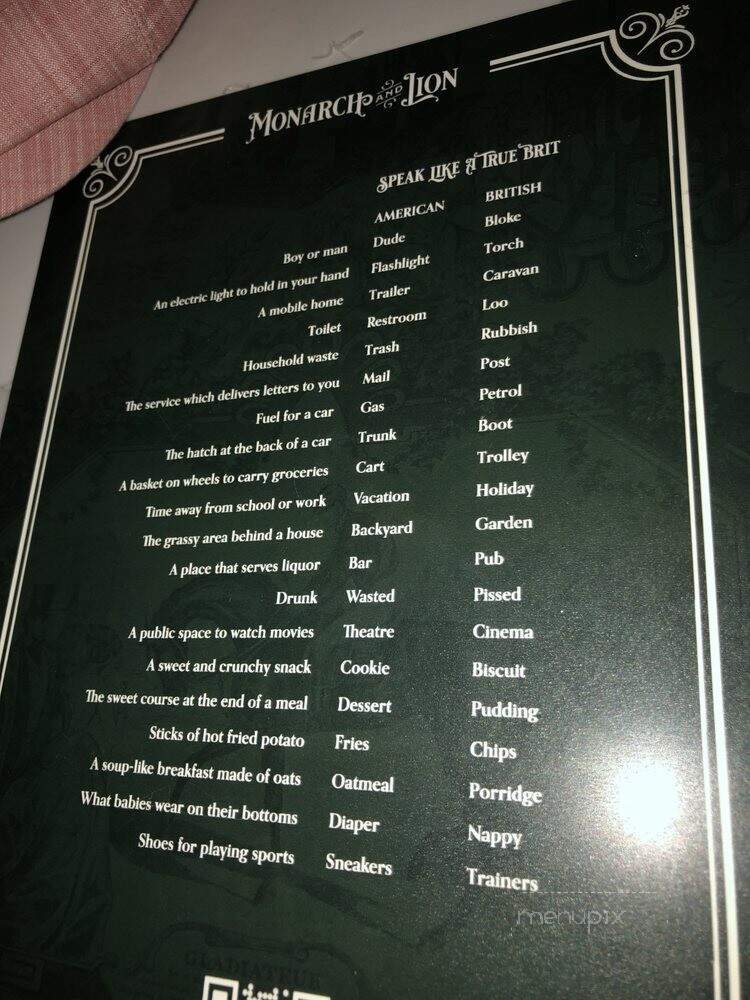 Monarch & Lion - Chicago, IL menu_pic