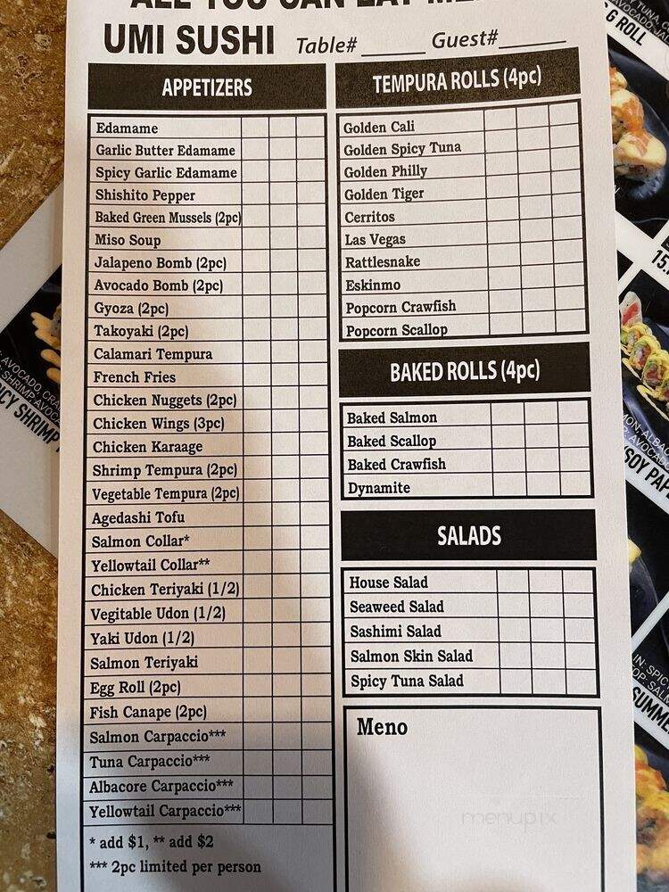 Umi Sushi - Lakewood, CA menu_pic