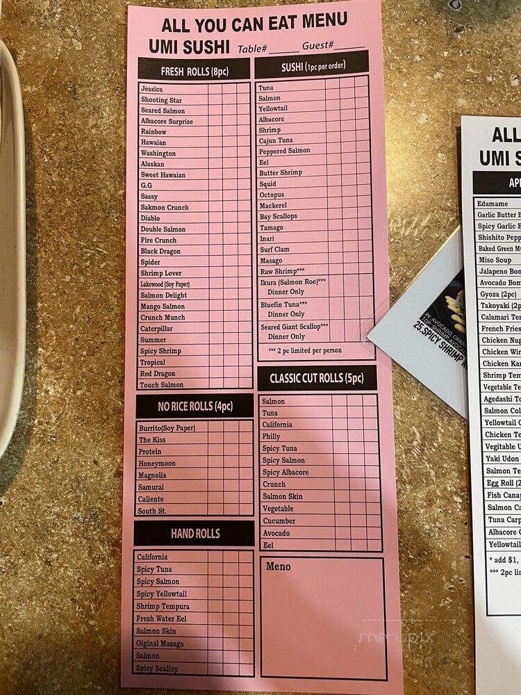 Umi Sushi - Lakewood, CA menu_pic