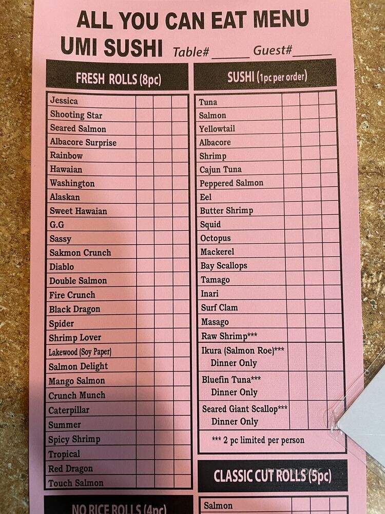 Umi Sushi - Lakewood, CA menu_pic