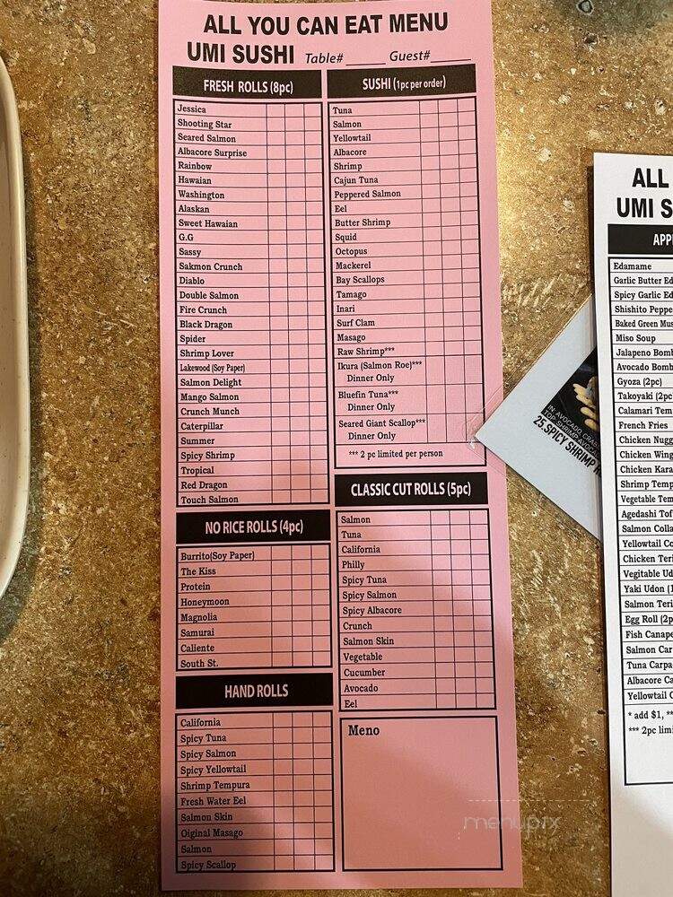 Umi Sushi - Lakewood, CA menu_pic