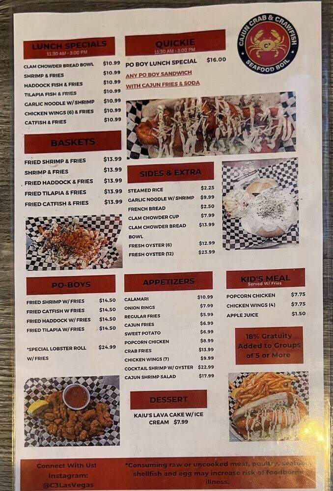 C3 Seafood Bar & Grill - Las Vegas, NV menu_pic