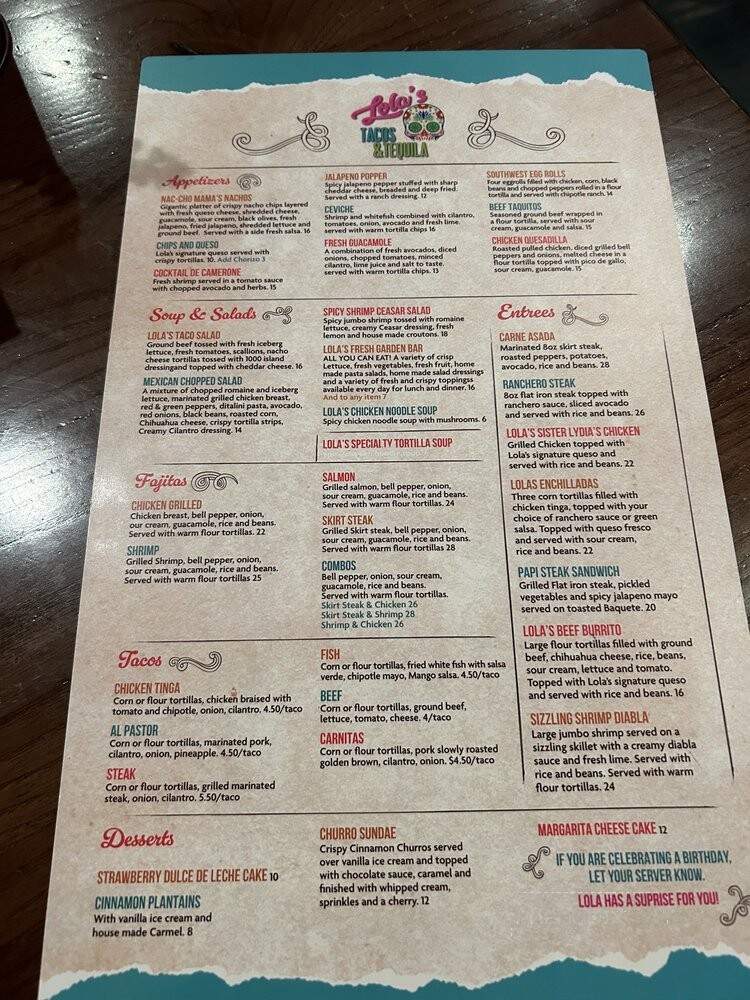 Lola's Tacos and Tequila - Gurnee, IL menu_pic