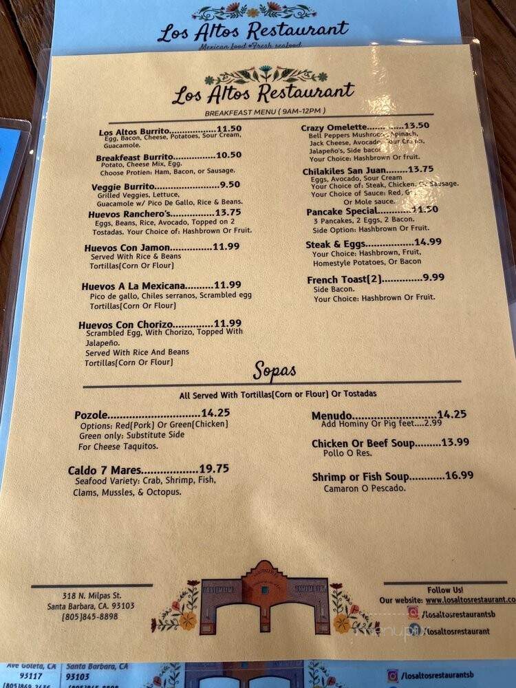 Los Altos Restaurant - Goleta, CA menu_pic